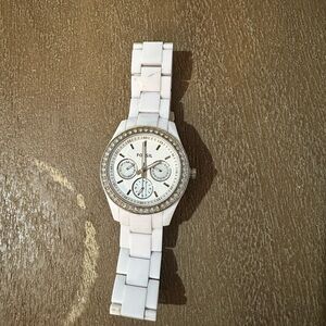 Fossil Women's White Ceramic Crystal Accent Chronograph Watch